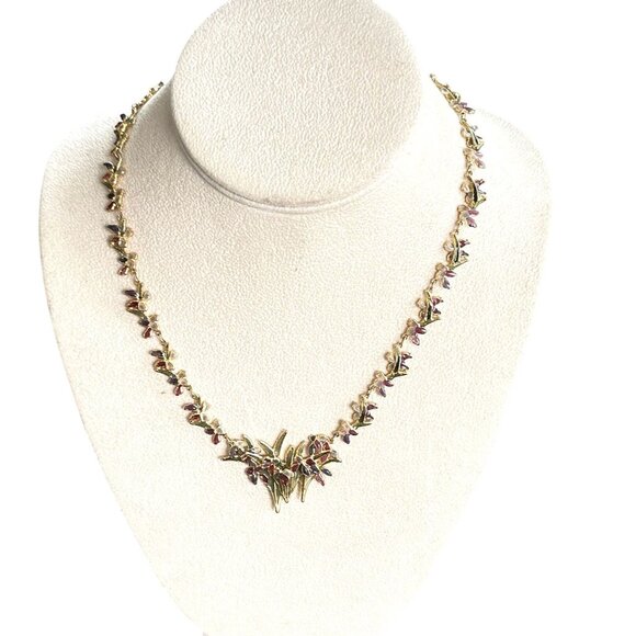 Rare Vintage 14K Yellow Gold Plique a  Jour Necklace Flower Design 22 Grams - Picture 6 of 11